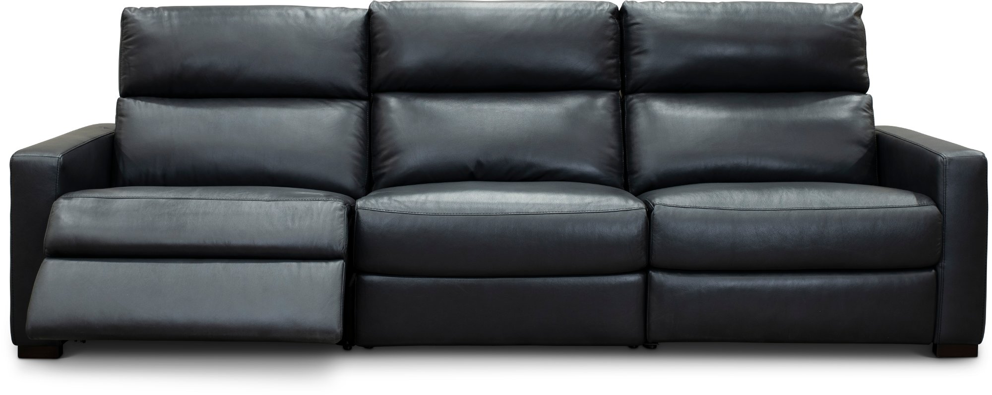 Navy Blue Leather-Match Triple Power Reclining Sofa - Angler-1