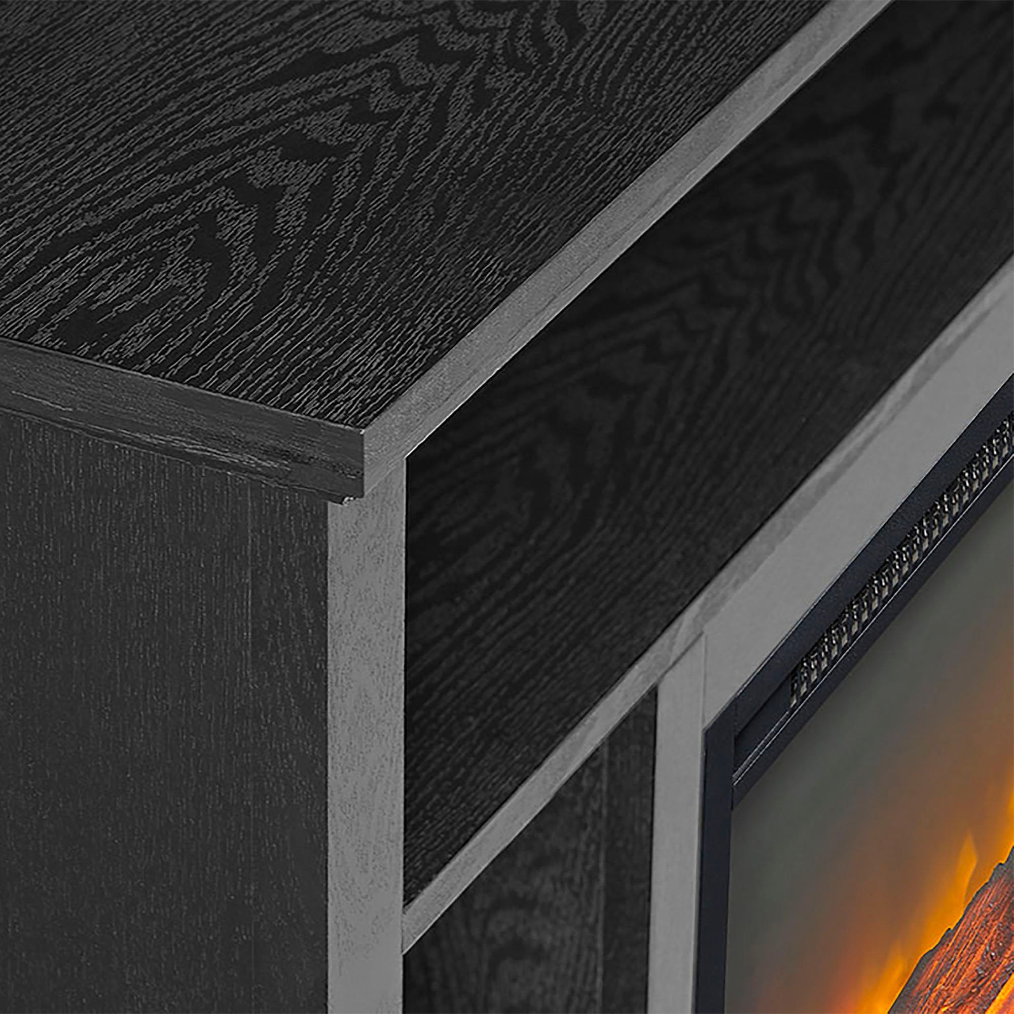 W44FPHBCBL Black Corner Highboy 44 Inch Fireplace TV Stand-3