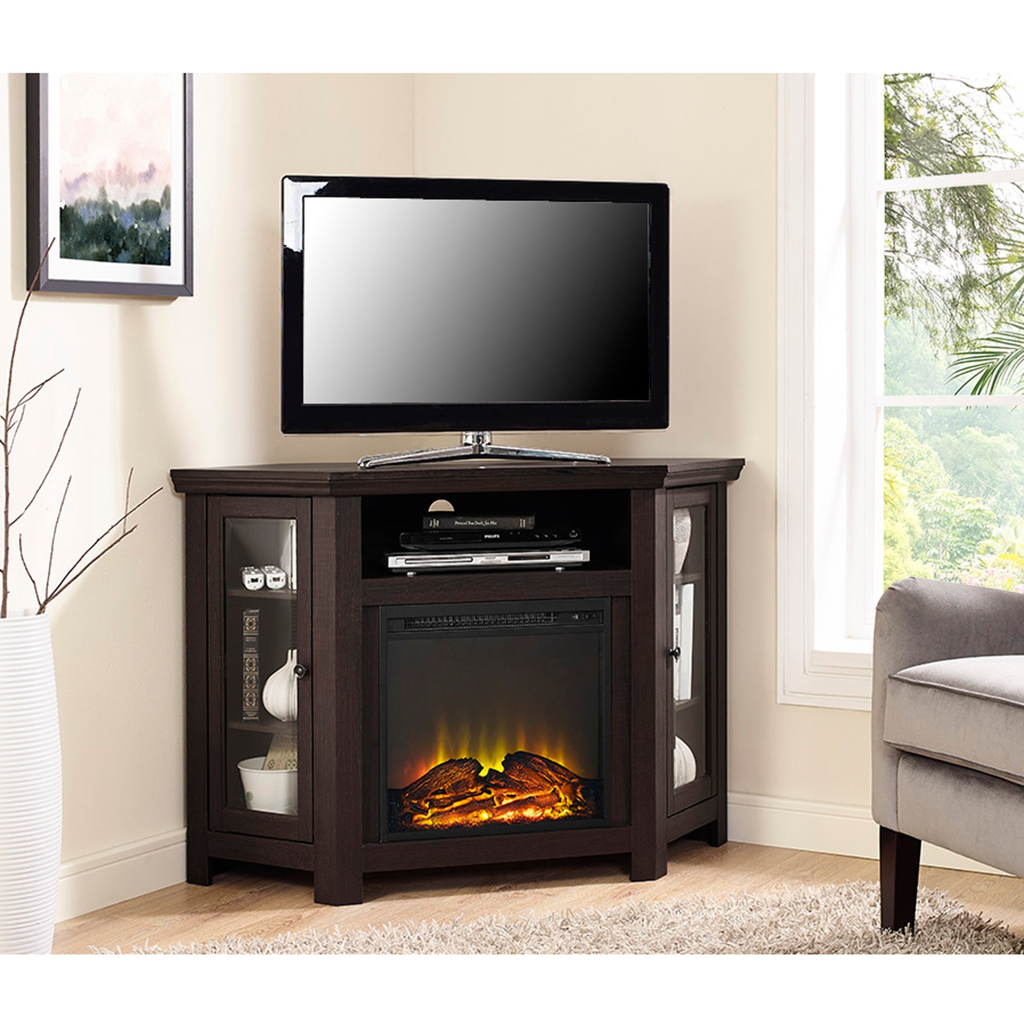 W48FPCRES Espresso 48 Inch Corner Fireplace TV Stand-1