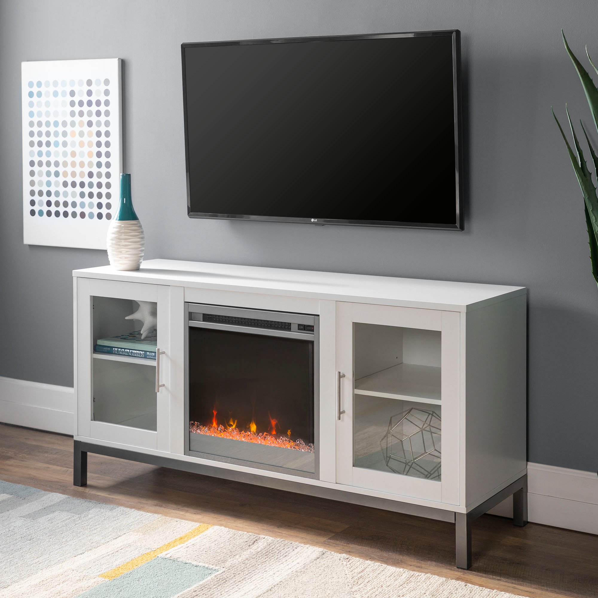 W52FP18AVWH White 52 Inch Fireplace TV Stand-1