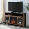 Rustic Oak 58 Inch Highboy Fireplace TV Stand