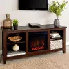 W58FP18TB Brown 58 Inch Traditional Fireplace TV Stand - Walker Edison