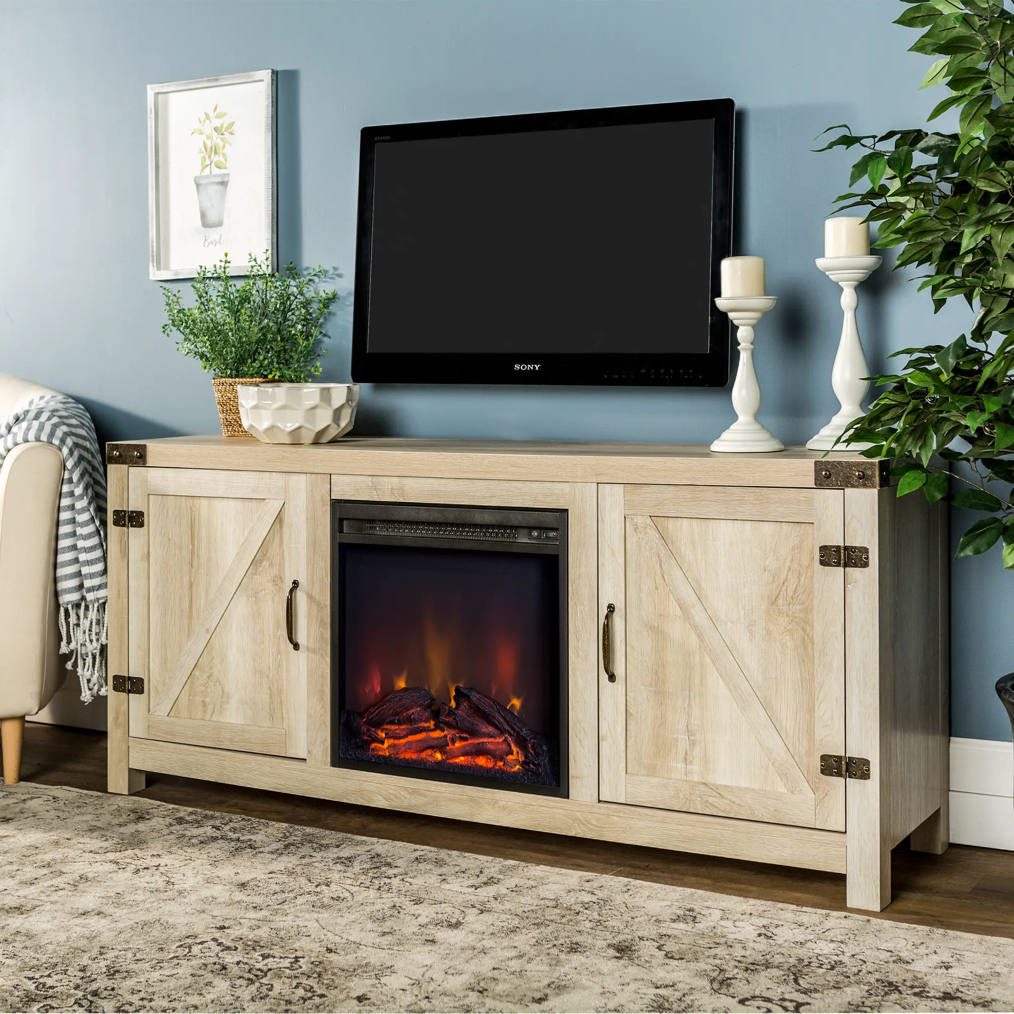 W58FPBDWO Michael White Oak 58 Fireplace TV Stand-1