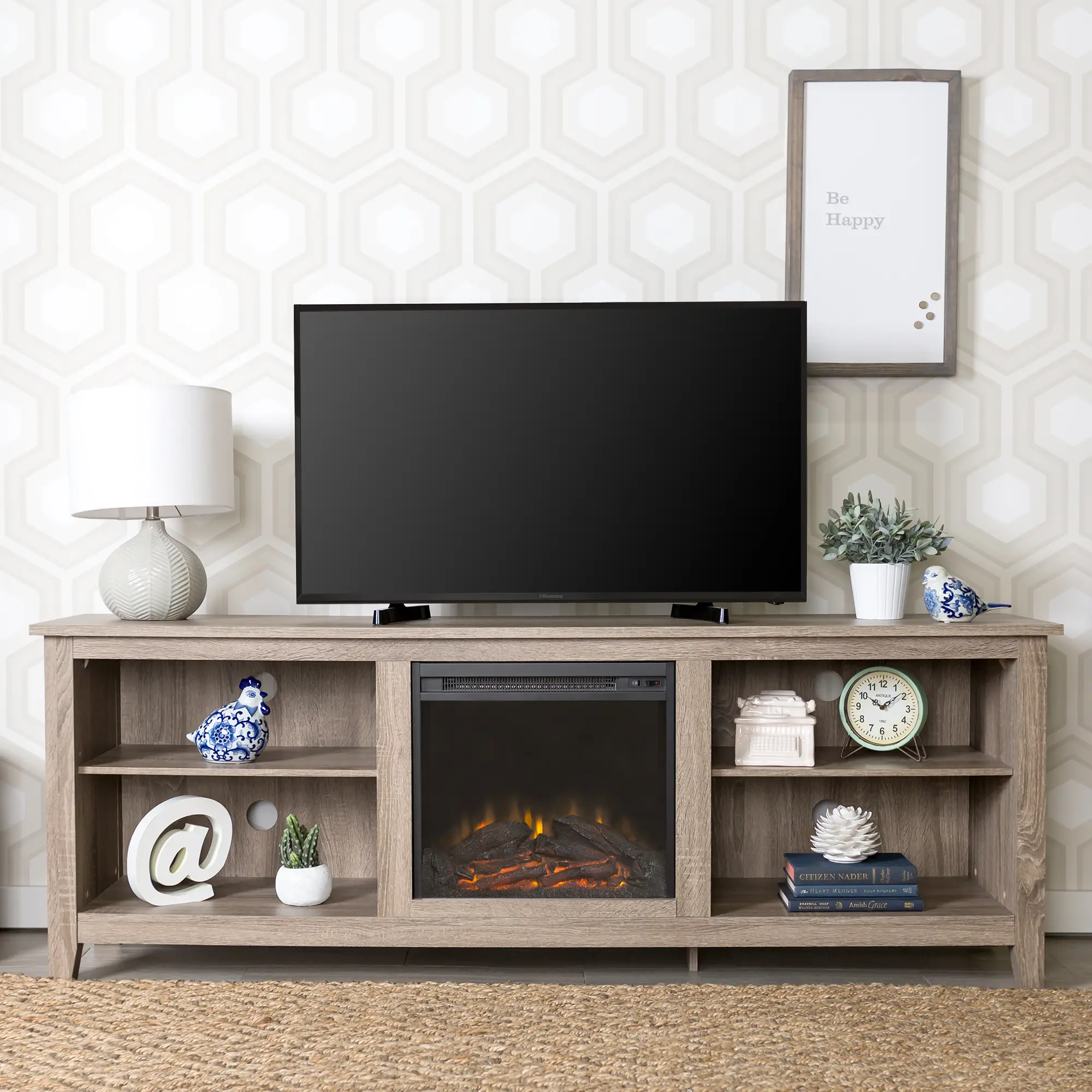 W70FP18AG Driftwood 70 Inch Rustic Fireplace TV Stand-1