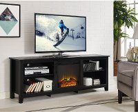 Black 70 Inch Rustic Fireplace TV Stand
