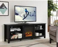 W70FP18BL Black 70 Inch Rustic Fireplace TV Stand