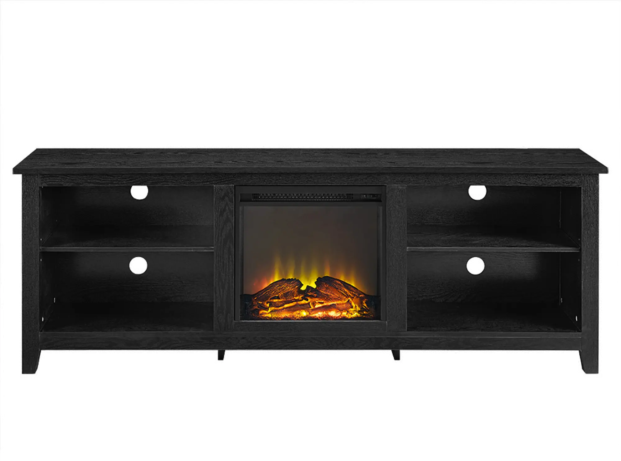 W70FP18BL Black 70 Inch Rustic Fireplace TV Stand-2