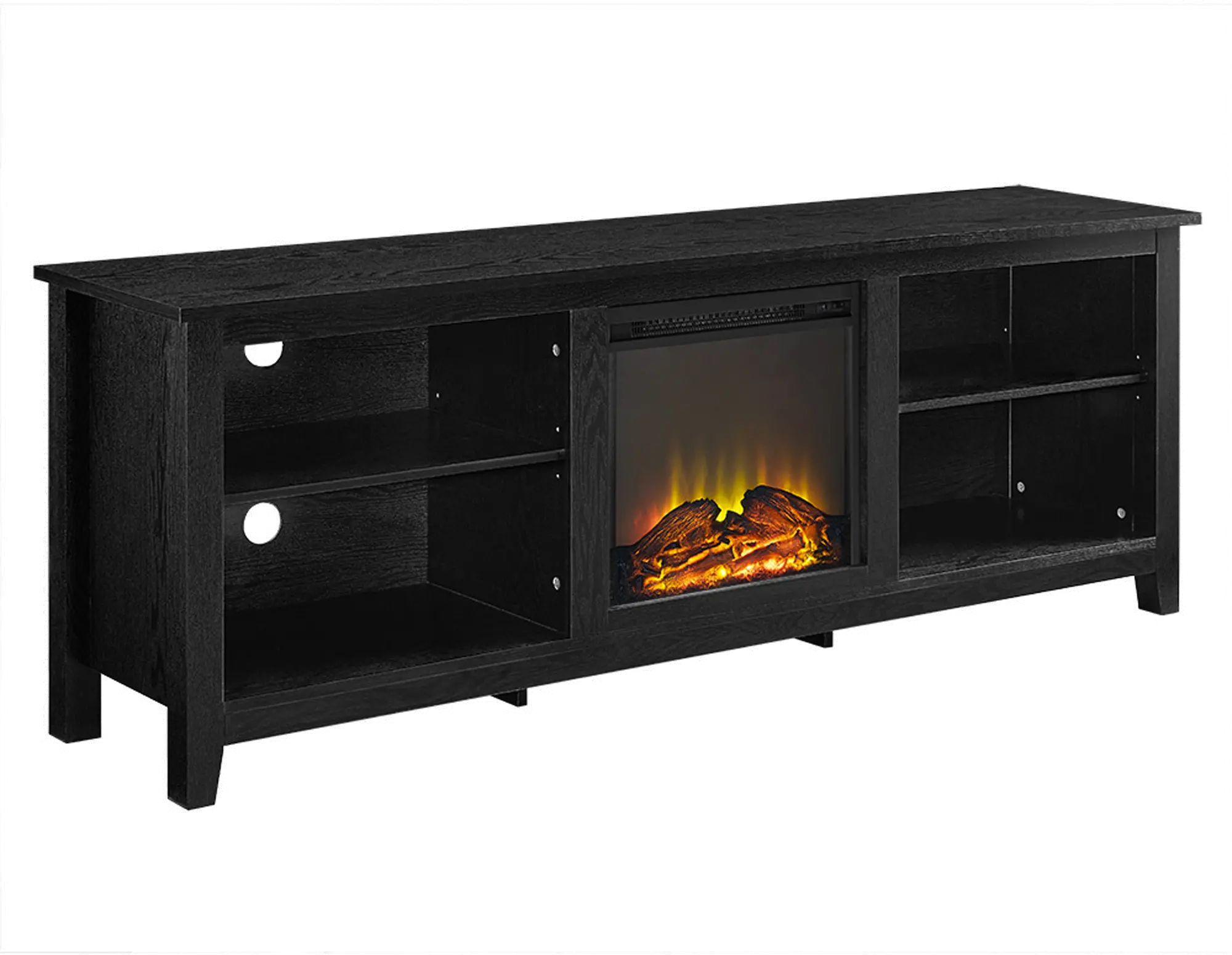 W70FP18BL Black 70 Inch Rustic Fireplace TV Stand-3