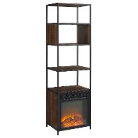 Industrial Metal and Wood 70 Inch Bookshelf with Fireplace