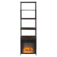 Industrial Metal and Wood 70 Inch Bookshelf with Fireplace-3
