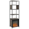 Industrial Metal and Gray Wood 70 Inch Bookshelf with Fireplace
