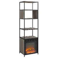 Industrial Metal and Gray Wood 70 Inch Bookshelf with Fireplace