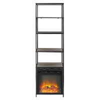 Industrial Metal and Gray Wood 70 Inch Bookshelf with Fireplace-3