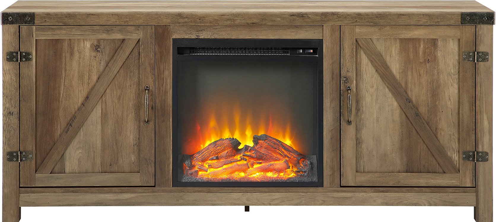 W58FPBDRO Rustic Oak 58 Inch Farmhouse Fireplace TV Stand-2