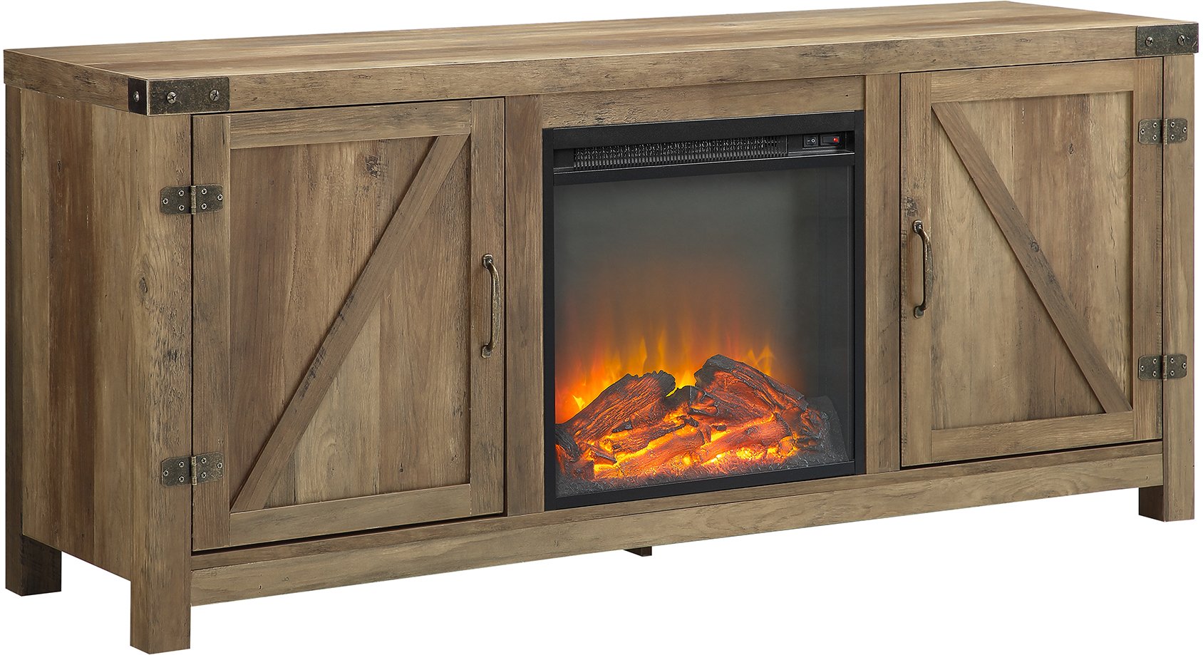 W58FPBDRO Rustic Oak 58 Inch Farmhouse Fireplace TV Stand-3