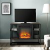 Industrial 40 Inch Metal and Brown Wood Fireplace TV Stand