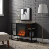 Industrial 40 Inch Metal and Mocha Wood Fireplace TV Stand