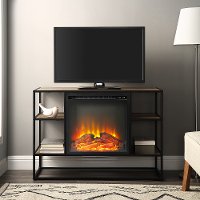 Industrial 40 Inch Metal and Rustic Oak Wood Fireplace TV Stand