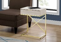 Beige and Gold Drawer Top Metal Accent Table