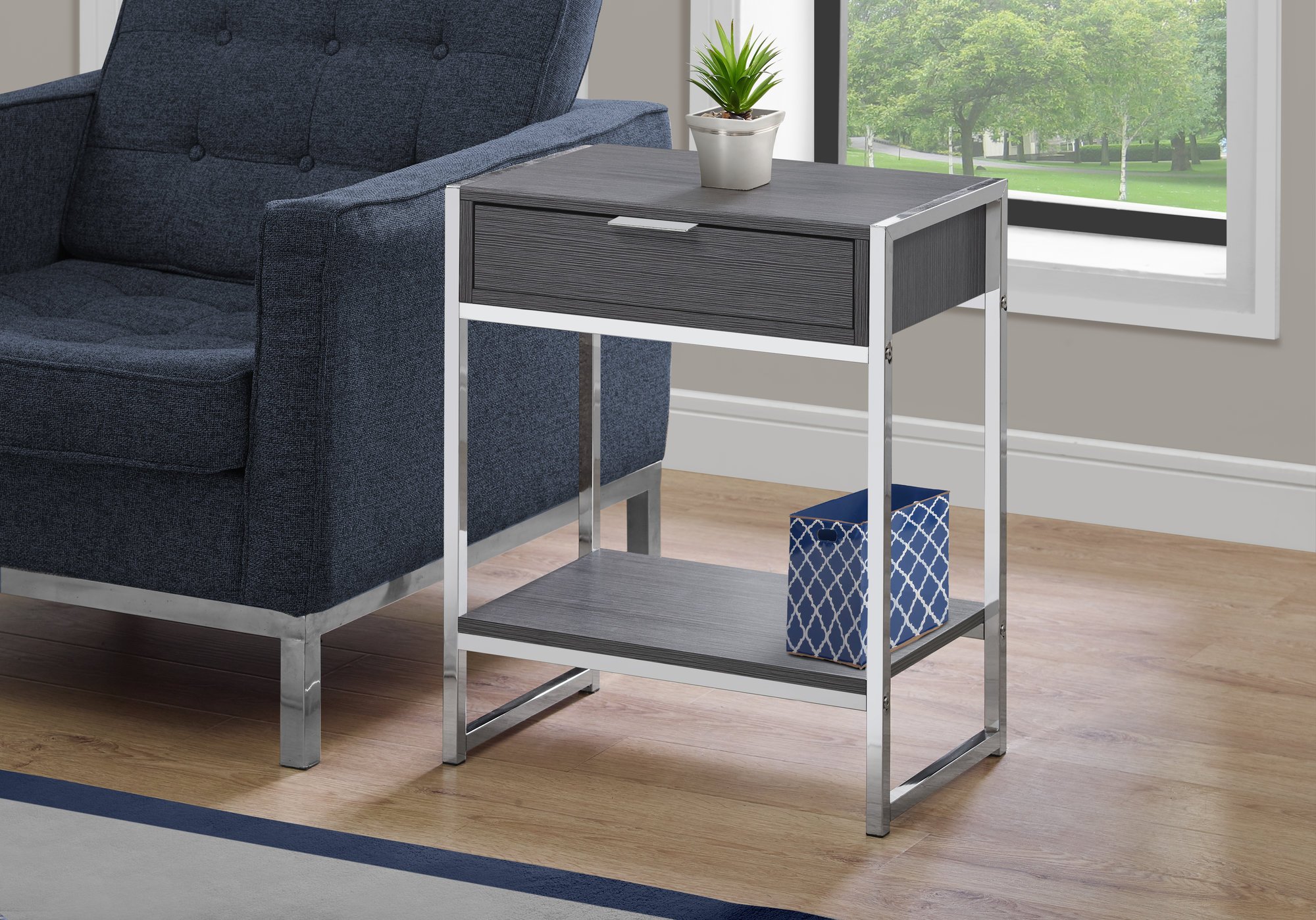 Dark Gray and Chrome Metal End Table-1