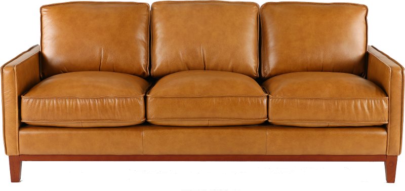 Mid Century Modern Camel Brown Leather, Orange Leather Sofa And Loveseat