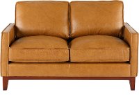 Mid Century Modern Camel Brown Leather Loveseat - Newport