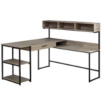 Taupe and Black Metal Corner Computer Desk-2