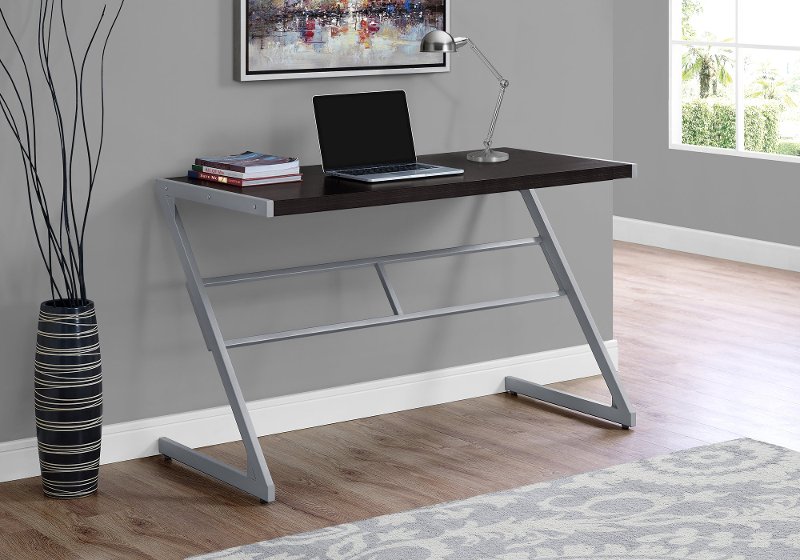 Brown And Silver Metal Writing Desk Rc Willey Furniture Store