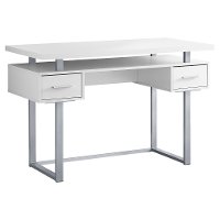 White and Silver Small Office Desk