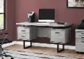 Gray Wood Grain Look and Metal Computer Desk