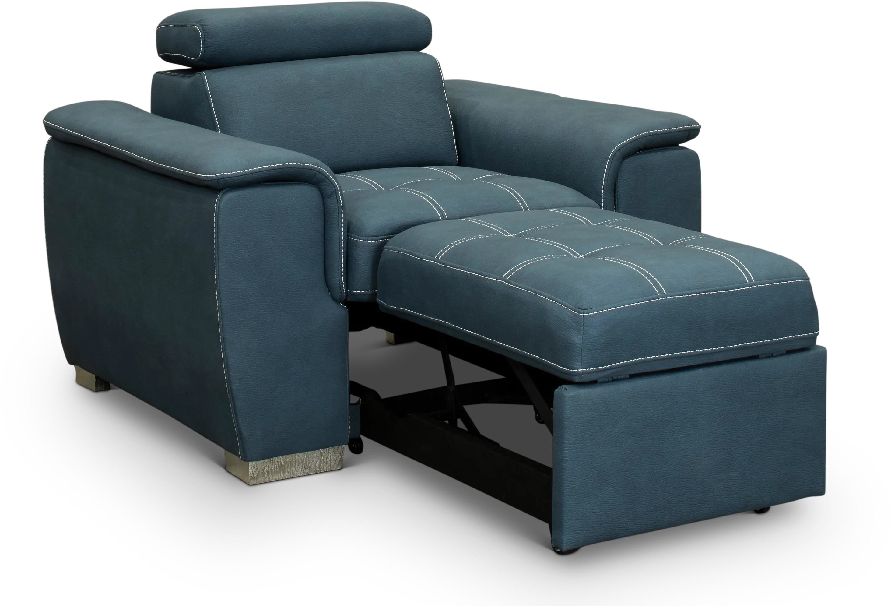 Ferriday Blue Chair with Pullout Ottoman-2
