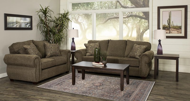 Casual Traditional Coffee Brown 7 Piece, Traditional Sofas Living Room Furniture