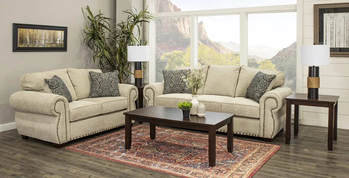 Southport Casual Traditional Canvas Tan 7 Piece Living Room Set-2