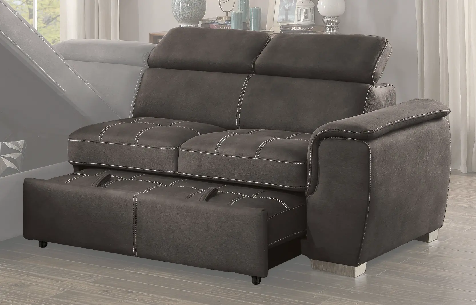 Ferriday Taupe Sectional Sofa with Pullout Sofa Bed and Left-Side Storage Chaise-3