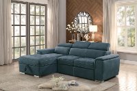 Blue Sectional Sofa with Pullout Sofa Bed and Left-Side Storage Chaise - Ferriday