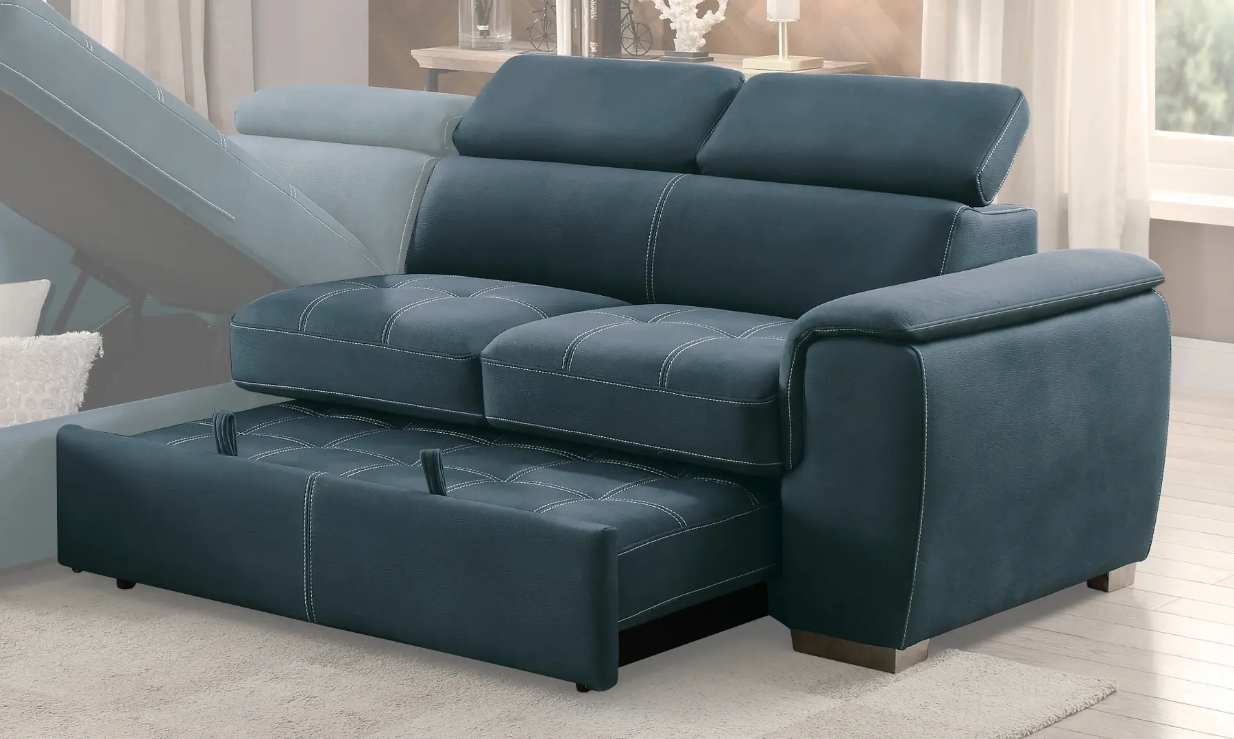 Ferriday Blue Sectional Sofa with Pullout Sofa Bed and Left-Side Storage Chaise-3
