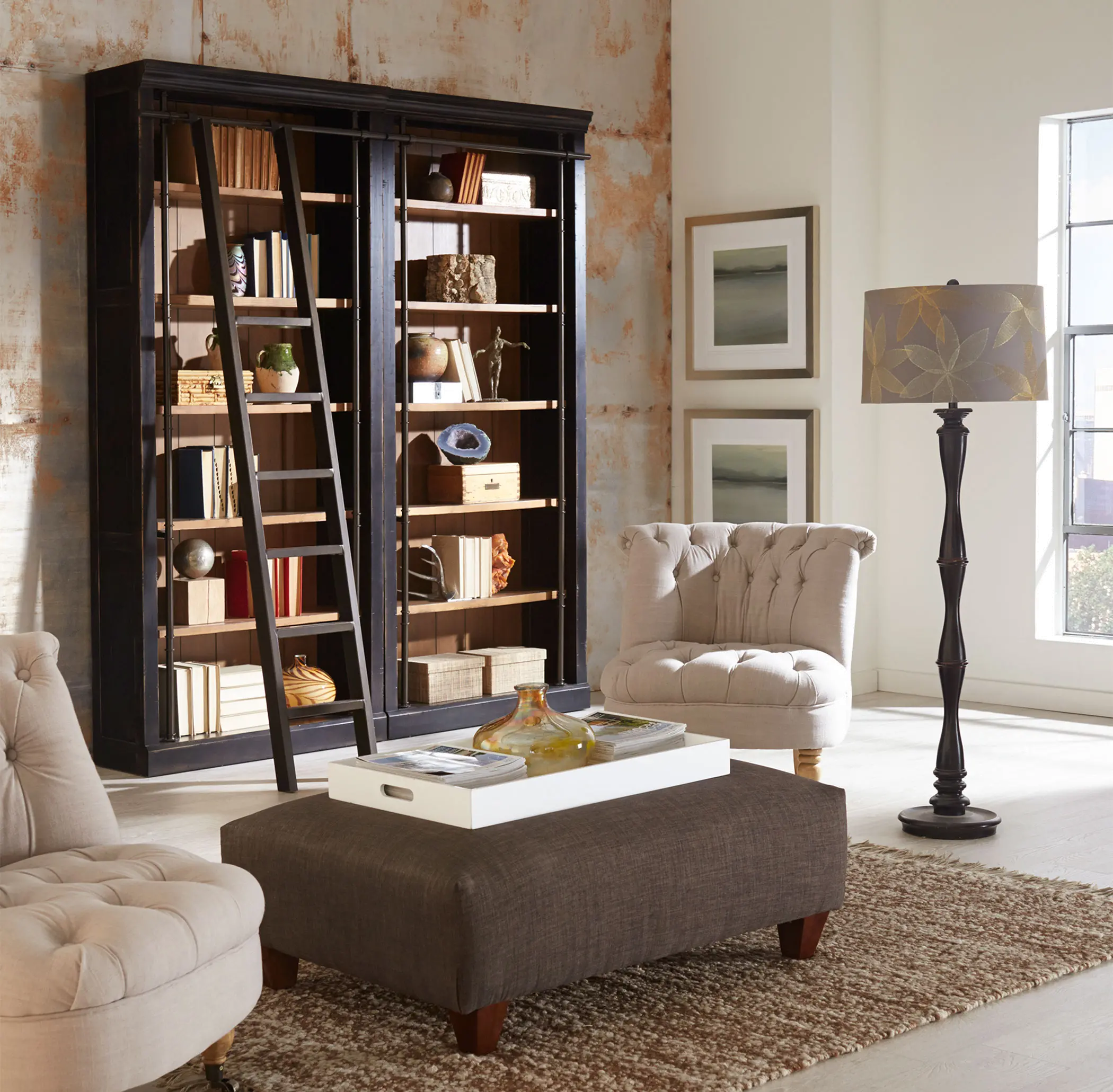Toulouse 3 Piece Two Tone Brown Bookshelf Wall-2
