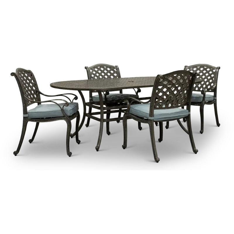 Macan Gray Cast Metal 5 Piece Oval Patio Dining Set