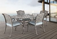 Gray Metal 5 Piece Oval Patio Dining Set - Macan-2