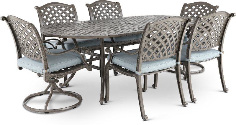 Gray Metal 7 Piece Outdoor Patio Dining 