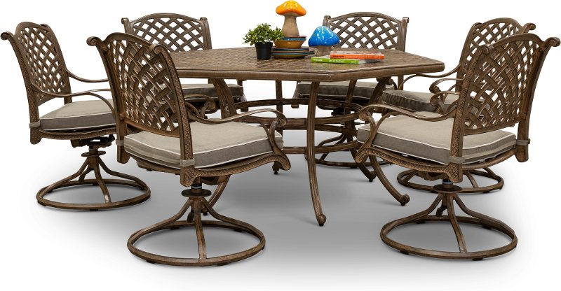 Traditional Brown 7 Piece Patio Dining Set Castle Rock Rc