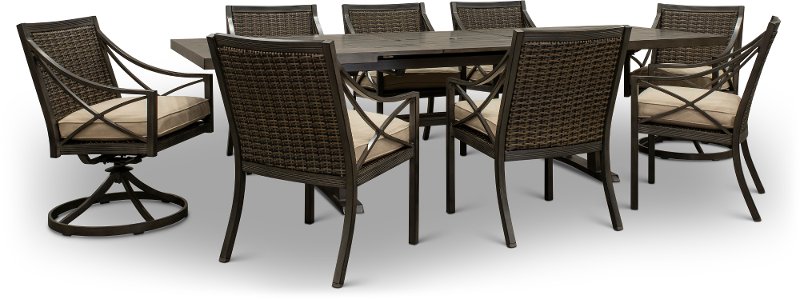 Sunbrella Sand And Wicker 9 Piece Patio Dining Set Davenport