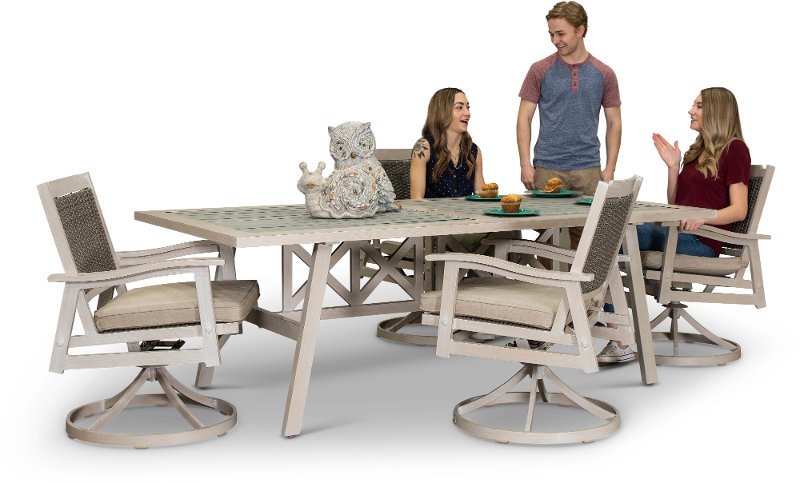 White Washed Patio Dining Set Swivel Chairs Lake House