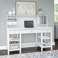 White 60 Inch Desk with Hutch Organizer - Broadview