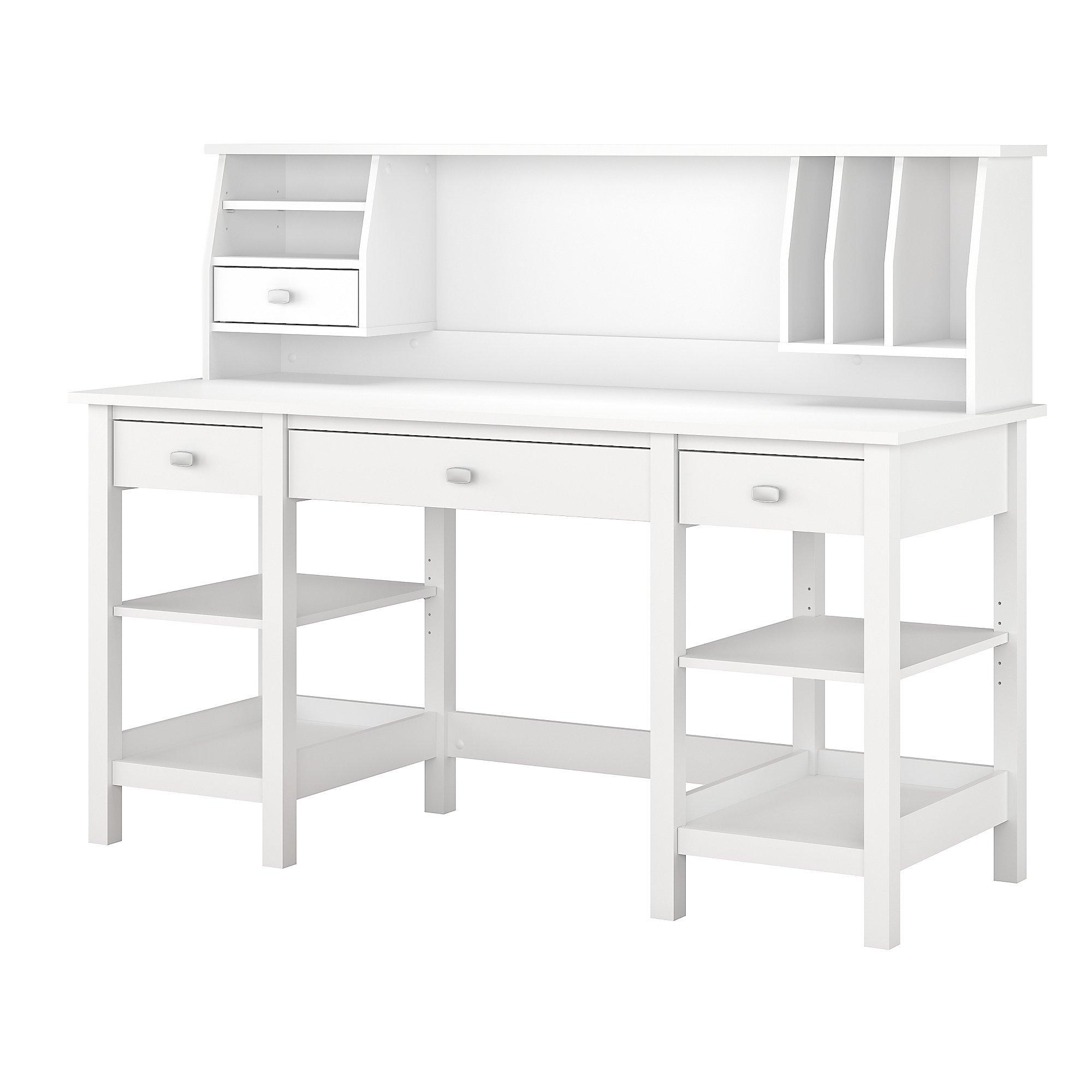 White 60 Inch Desk with Hutch Organizer - Broadview-2