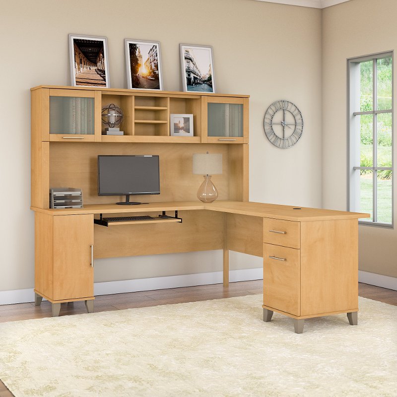 Maple L Shaped Desk With Hutch, Industrial L Shaped Desk With Hutch