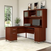 Cherry L Shaped Computer Desk with Hutch - Somerset
