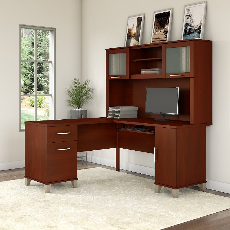 Cherry L Shaped Computer Desk With Hutch Somerset Rc Willey