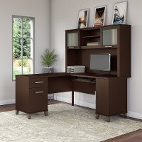 Mocha L Shaped Computer Desk with Hutch - Somerset