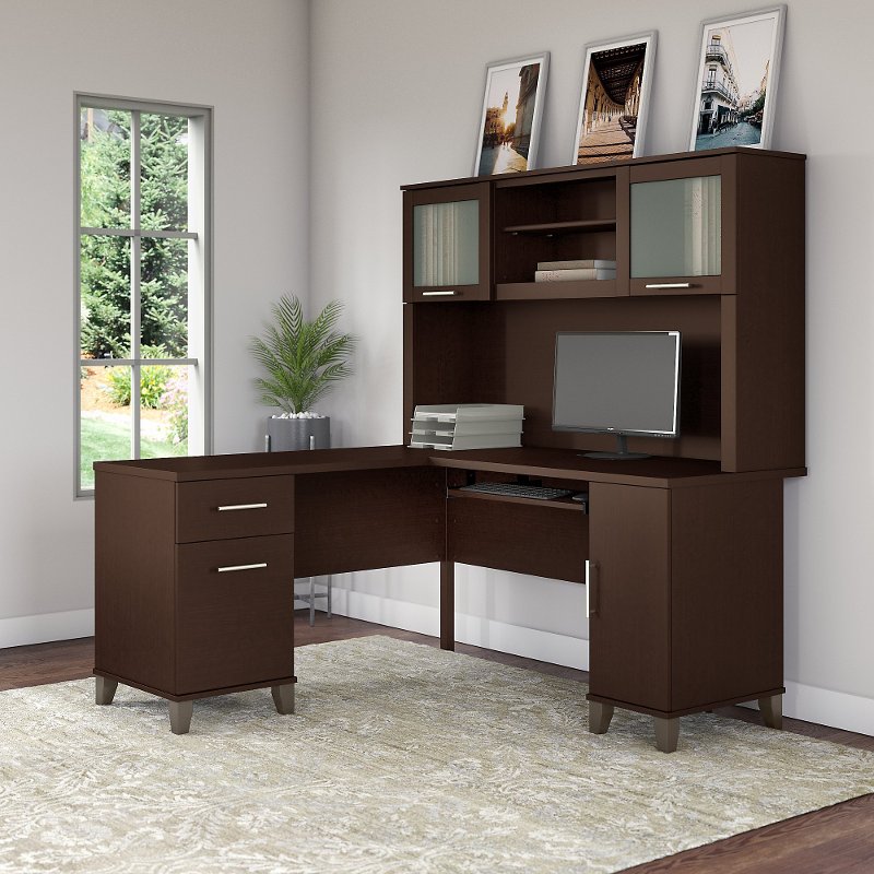 Mocha L Shaped Computer Desk With Hutch Somerset Rc Willey